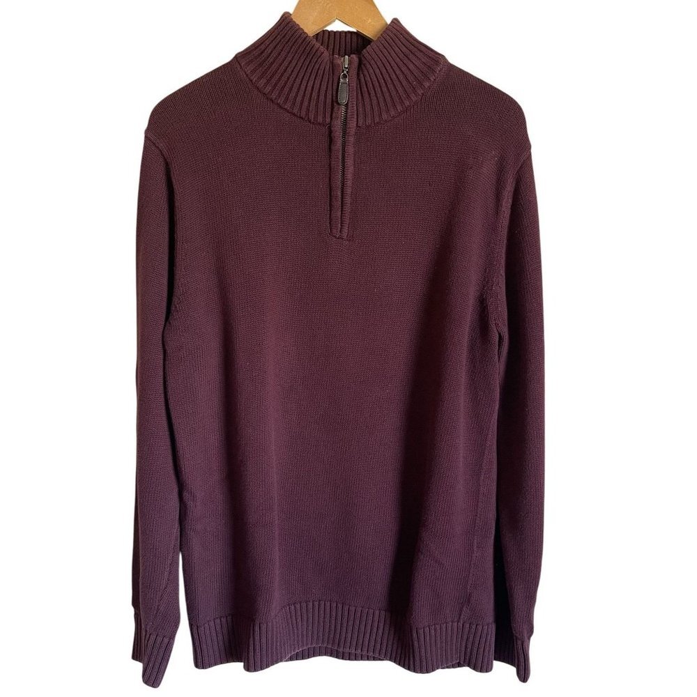 L.L. Bean Purple 1/4 Zip Mock Neck Pullover Sweater Mena's Large Tall 100% Cotto